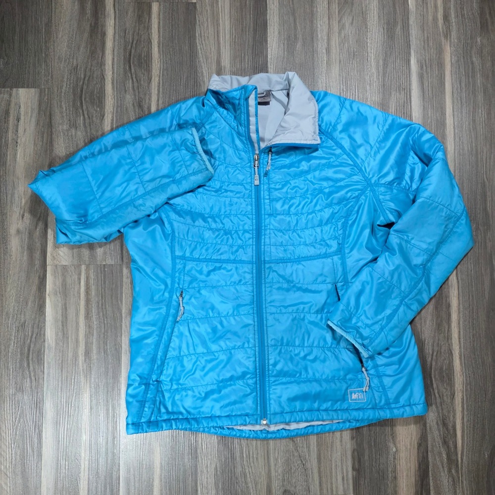 REI Co-op Womens XL Cyan Blue Insulated Puffer Jacket Full‎ Zip Quilted Outdoor